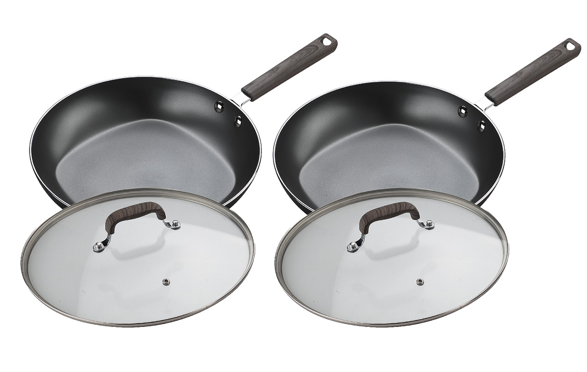 2x All-Clad 12” inch Frying Pans with Domed Lid Stir Fry Chef's Pan Long  Handle