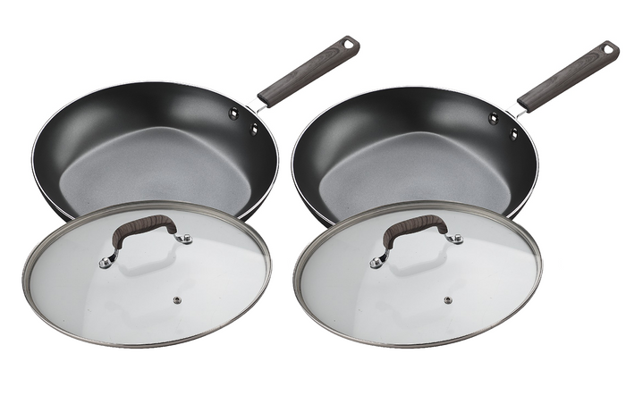 12 Inch Classic Non-stick Fry Pan with LIDS (2 PACK)